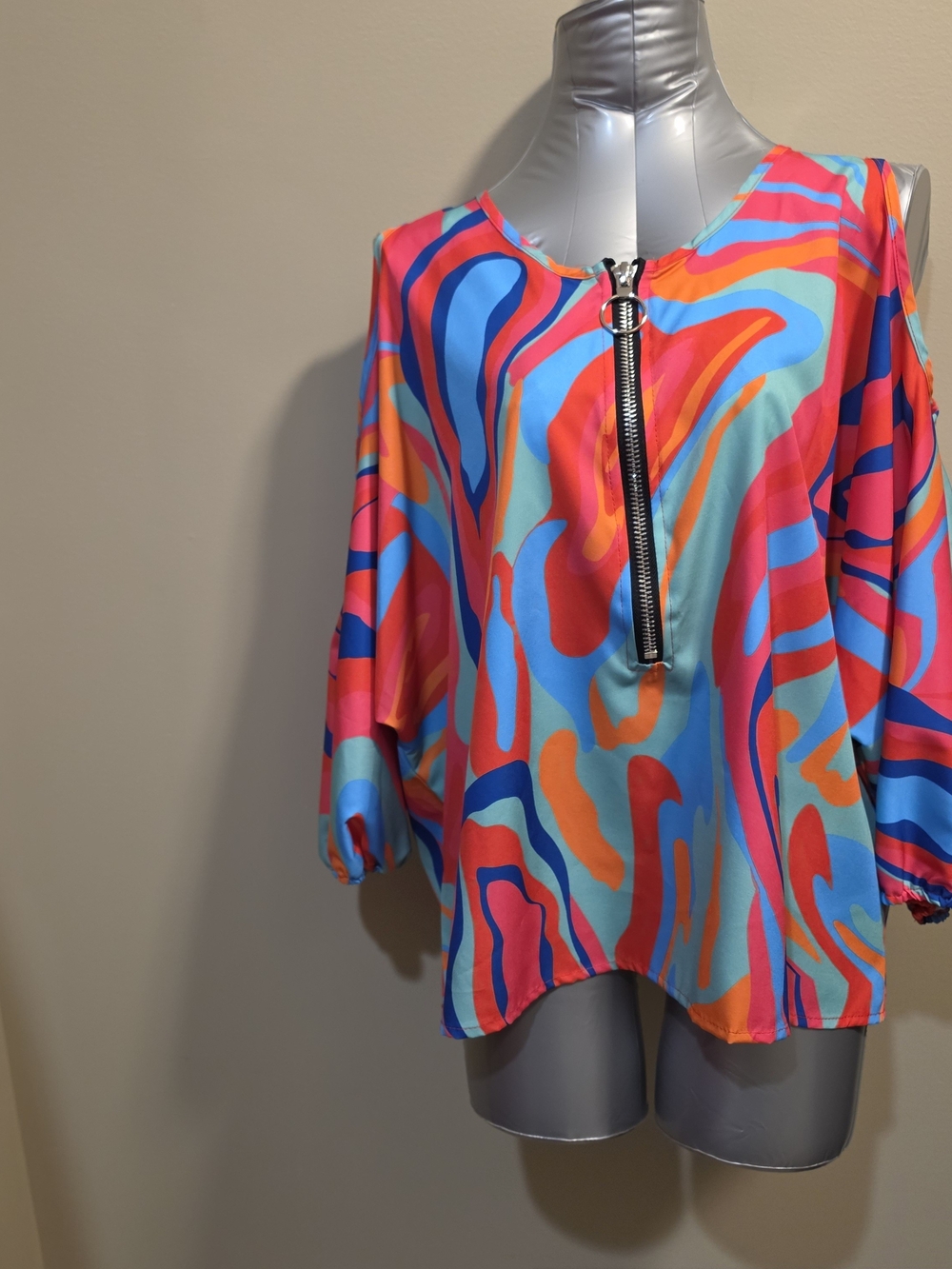 Vibrant Multicolor Zip-Front Women's Top Sz XXL